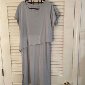Soft Surroundings Mykonos Midi Pearl Gray Stretch Asymmetrical Tiered Dress